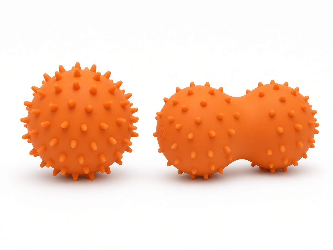 Balle de massage vibrante orange à picots souples et double balle vibrante en forme de cacahuète