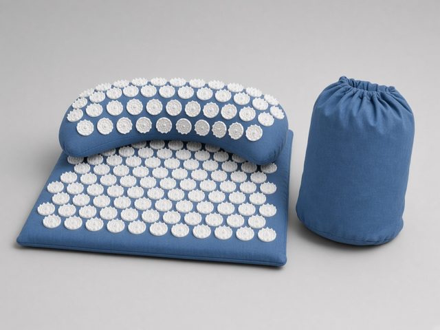 Set tapis d'acupression bleu avec coussin pour la nuque et sac de rangement en coton